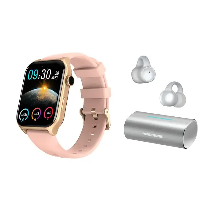 Riversong Smartwatch Motive 9E Rose Gold + Riversong True Wireless AirClip L3 Silver