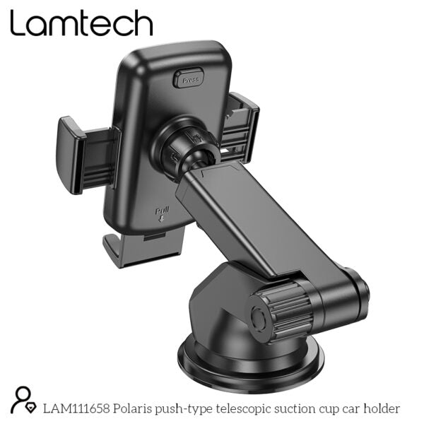 LAMTECH TELESCOPIC SUCTION CUP CAR PHONE HOLDER BLACK