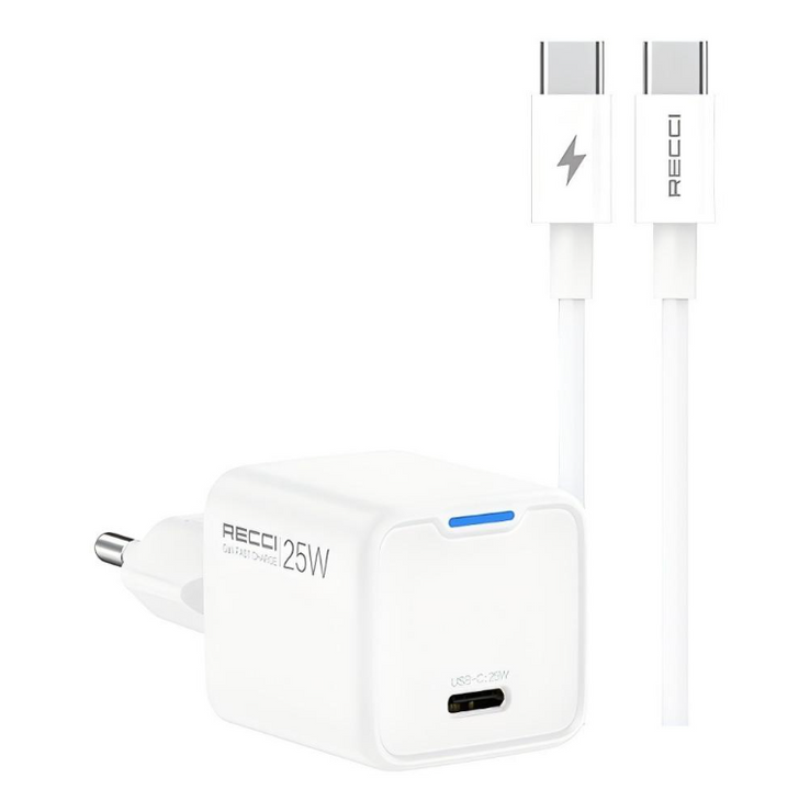 RECCI RC106E GaN PD25W USB-C Charger with Fast Charge Data Cable