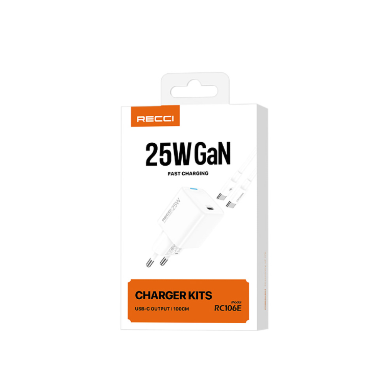 RECCI RC106E GaN PD25W USB-C Charger with Fast Charge Data Cable