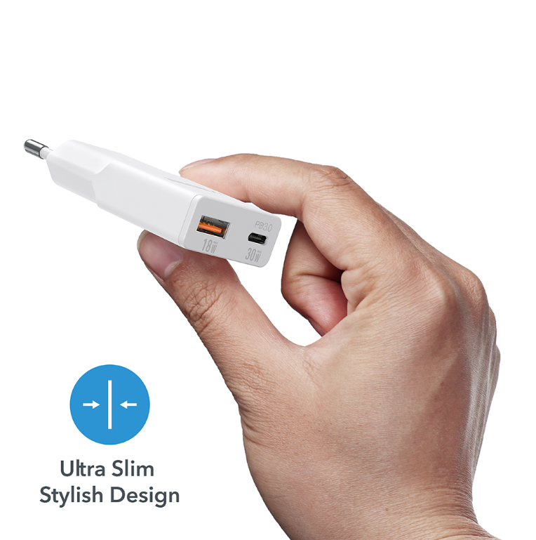 Veger TC301 Φορτιστής Χωρίς Καλώδιο με Θύρα USB-A και Θύρα USB-C 30W Power Delivery / Quick Charge 3.0 Λευκός