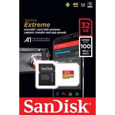 SanDisk Extreme microSDHC + SD Adapter 100MB/s V30 UHS-I U3 A1