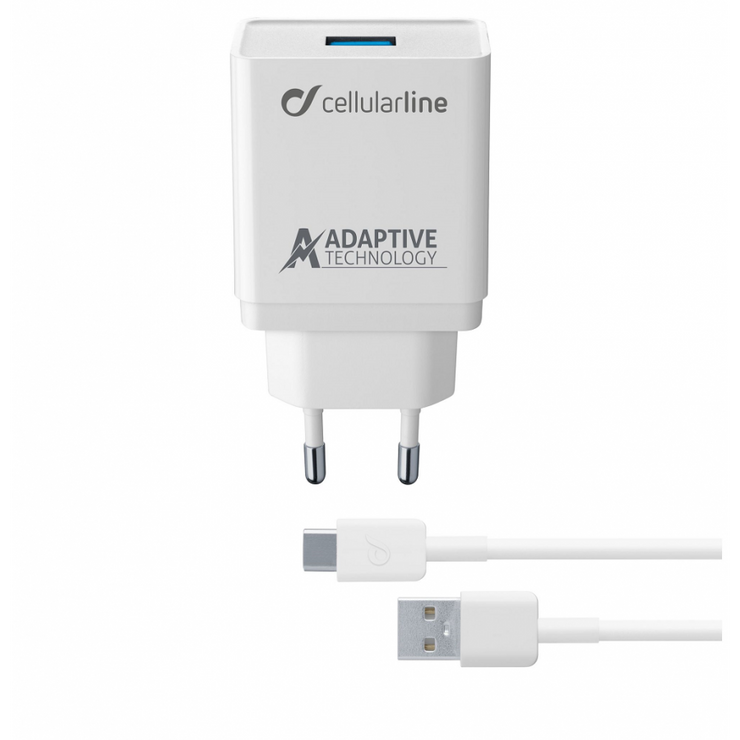 CELLULAR LINE 303906 Σετ Φορτιστής Samsung με Θύρα USB-A και Καλώδιο Type-C 15W Λευκό