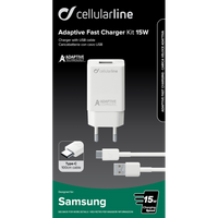 CELLULAR LINE 303906 Σετ Φορτιστής Samsung με Θύρα USB-A και Καλώδιο Type-C 15W Λευκό