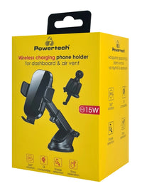 POWERTECH ασύρματος φορτιστής & βάση αυτοκινήτου PT-1271, 15W, μαύρος
