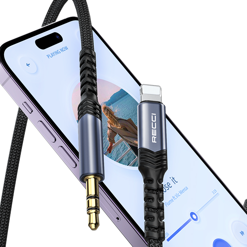Recci RDS-A26 Aux Cable 3.5mm male Lightning 1m - Black