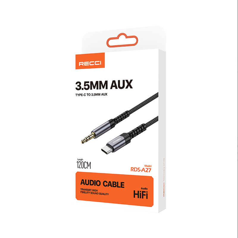 Recci RDS-A27 Aux Cable 3.5mm male Type-C 1m - Black