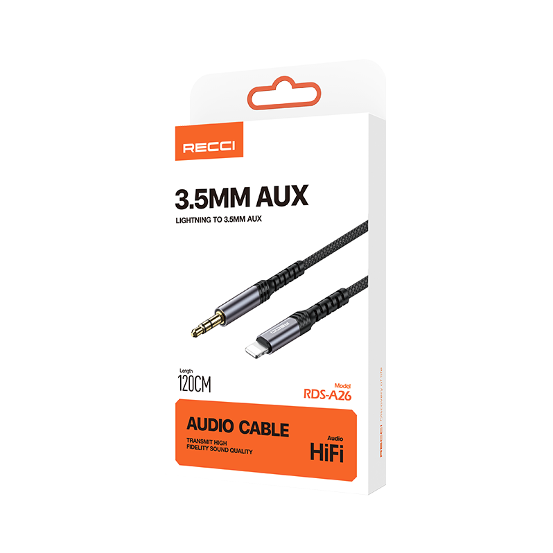 Recci RDS-A26 Aux Cable 3.5mm male Lightning 1m - Black