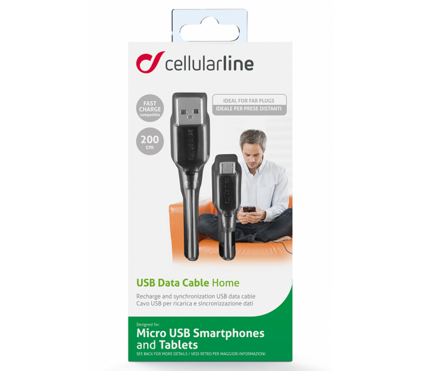CELLULAR LINE 203947 USB Καλώδιο Συγχρονισμού και Φόρτισης microUSB (2m) Μαύρο