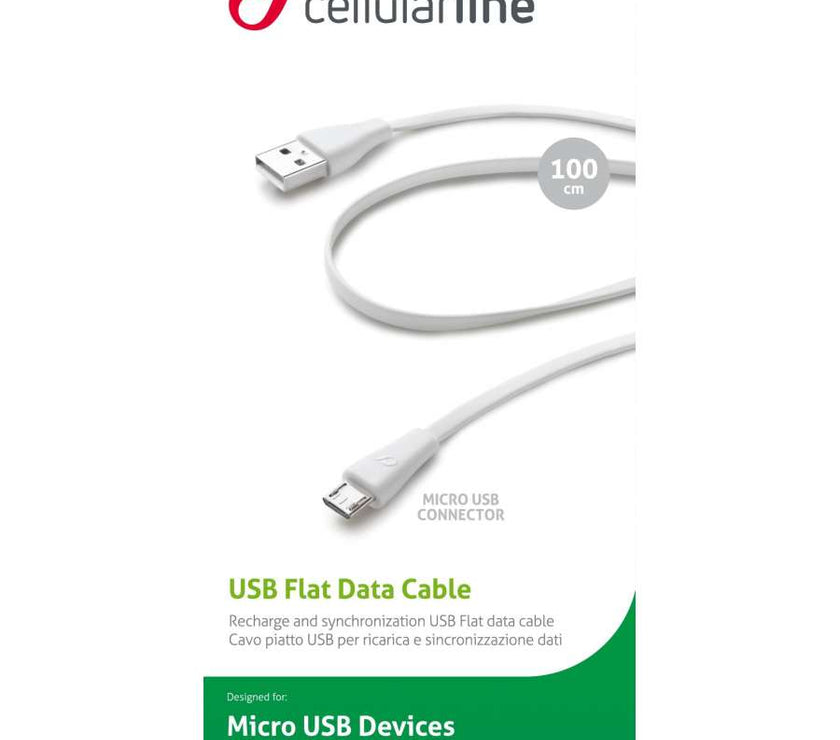 CELLULAR LINE 190919 USB Καλώδιο Συγχρονισμού και Φόρτισης microUSB (1m) Λευκό