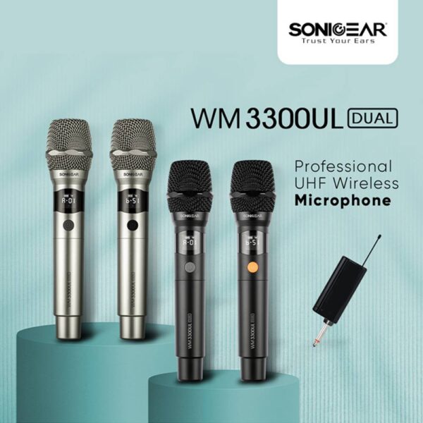 SONICGEAR DUAL PROFESSIONAL UHF WIRELESS LED MICROPHONE WM 3300 UL
