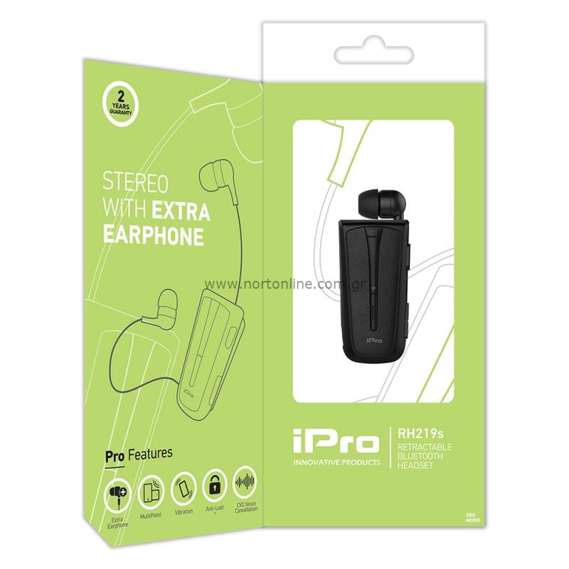 Στερεοφωνικό Ακουστικό Bluetooth iPro RH219s Retractable με Δόνηση