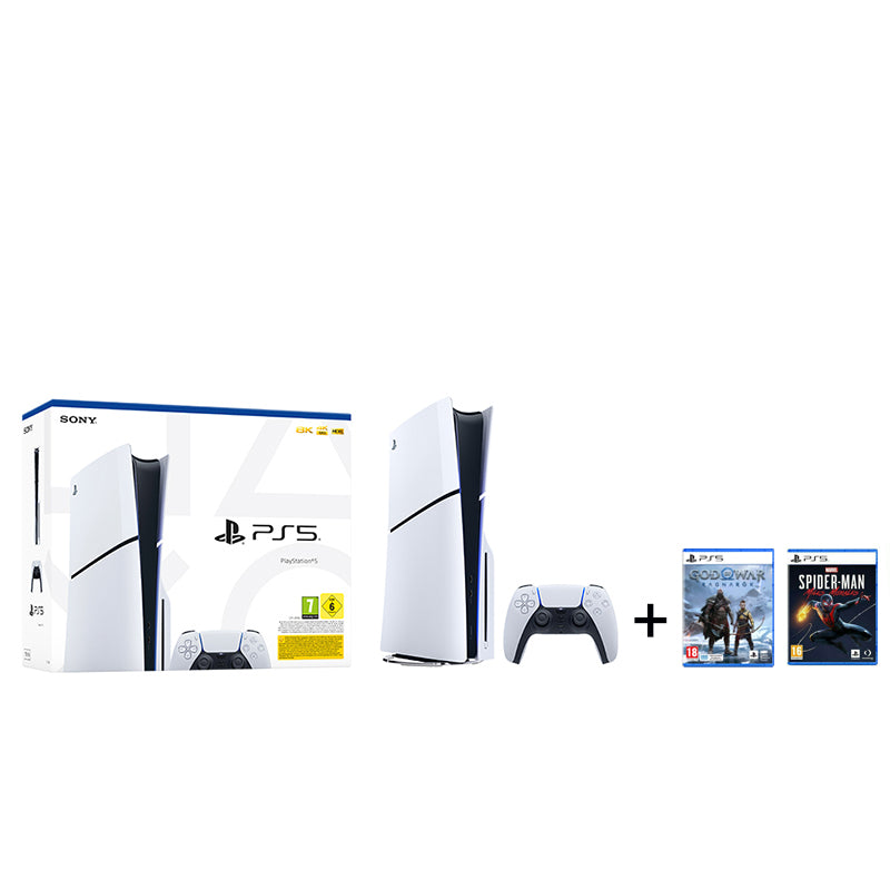 Sony PlayStation 5 BluRay Slim Edition + God of War Ragnarok Standard Edition + Marvel's Spider-Man: Miles Morales